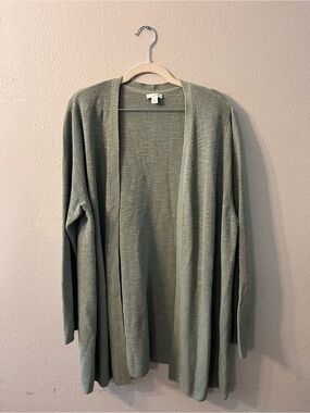 J Jill Sage Green Cotton Linen Open Front Summer Cardigan